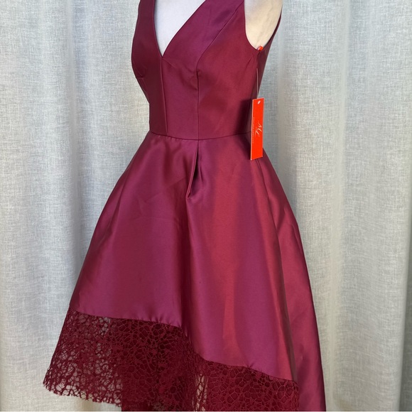 NWT ML Monique Lhuillier burgundy mulberry lace trim high low gown dress - Picture 9 of 13